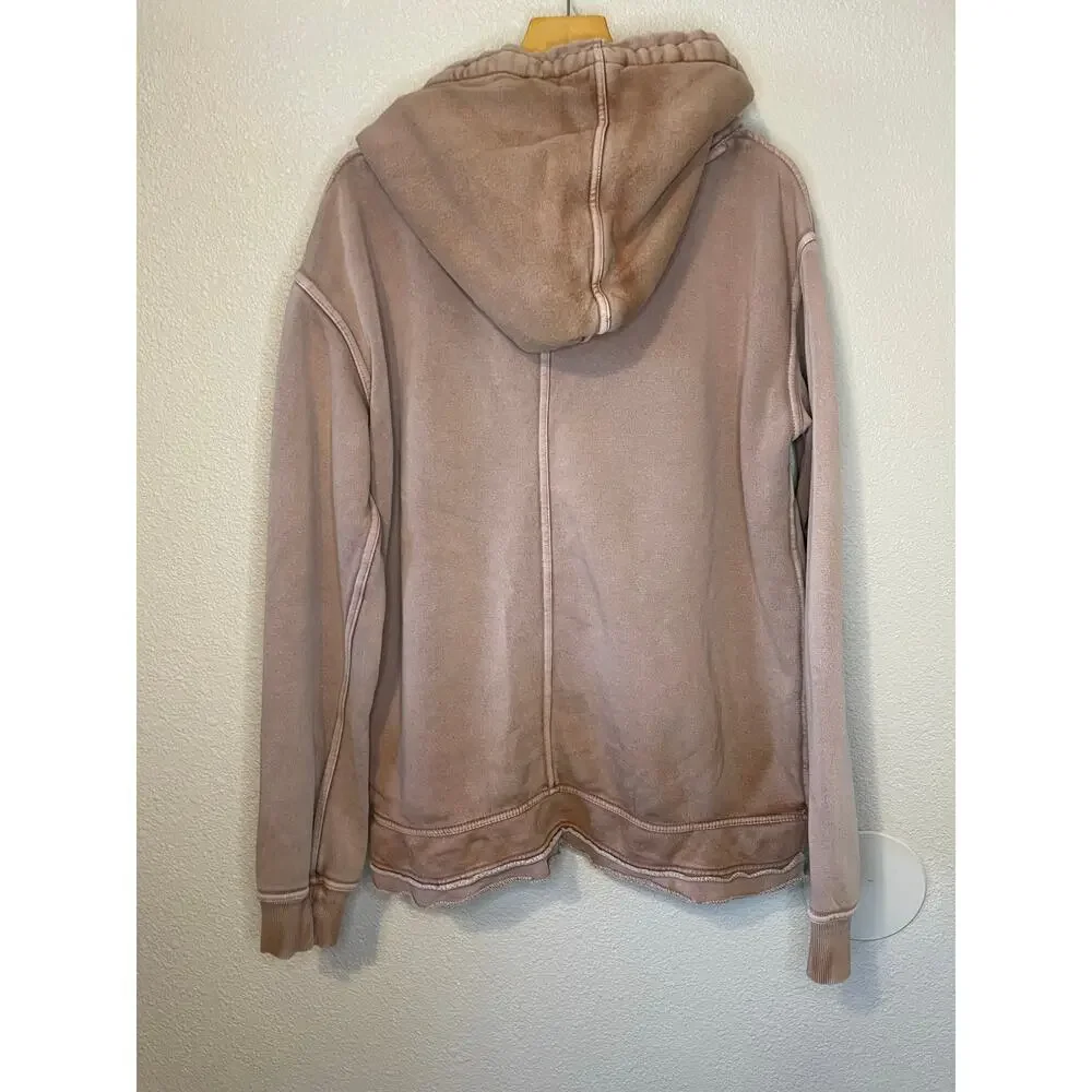 Free People We The Free Zuma Hoodie Sweatshirt Washed Brown Large Distressed